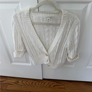 Banana Republic Cream Cable-Knit Cropped Cardigan